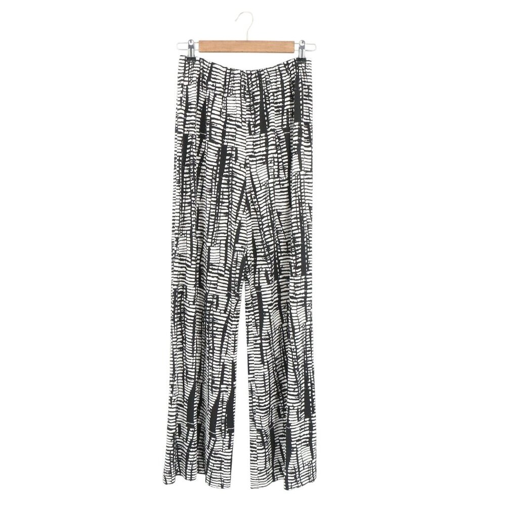 Caroline Rose Black White Printed Slinky Travel Knit Wide Leg Pants S